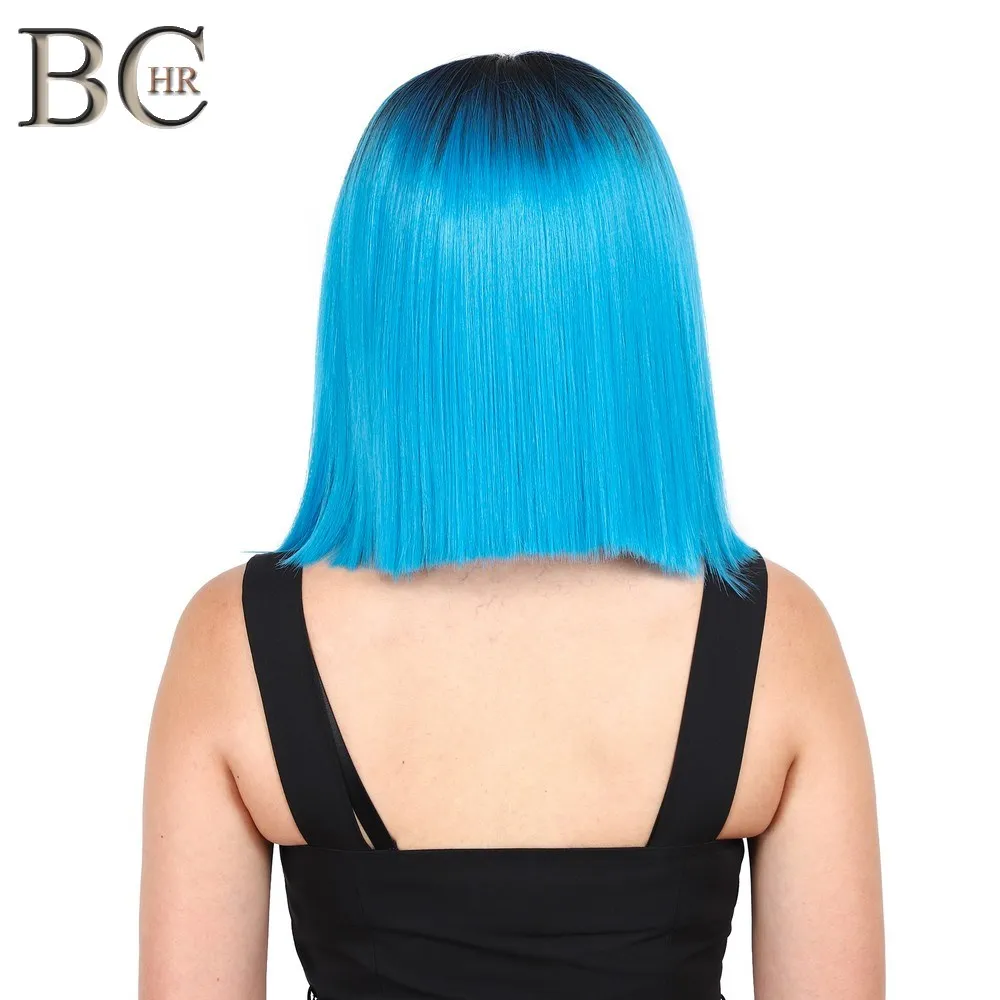 BCHR Ombre Bob 13*4 синтетический кружевной передний парик темно-корень синий парик для женщин косплей парик - Цвет: Синий