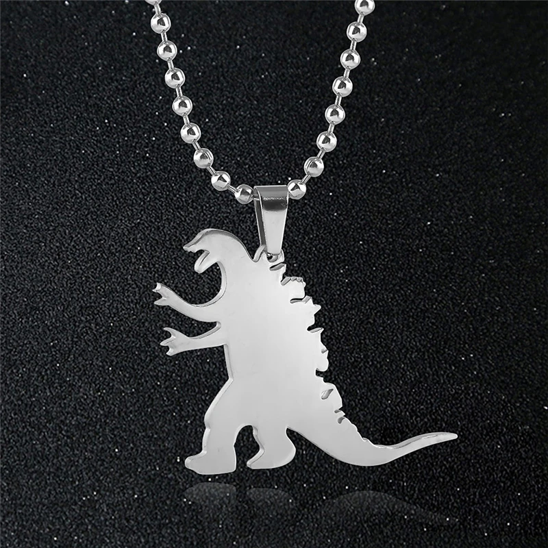 

Godzilla King Of The Monsters Necklaces Fashion Stainless Steel Pendant Silver Charm Dinosaur Necklaces Jewelry YT19