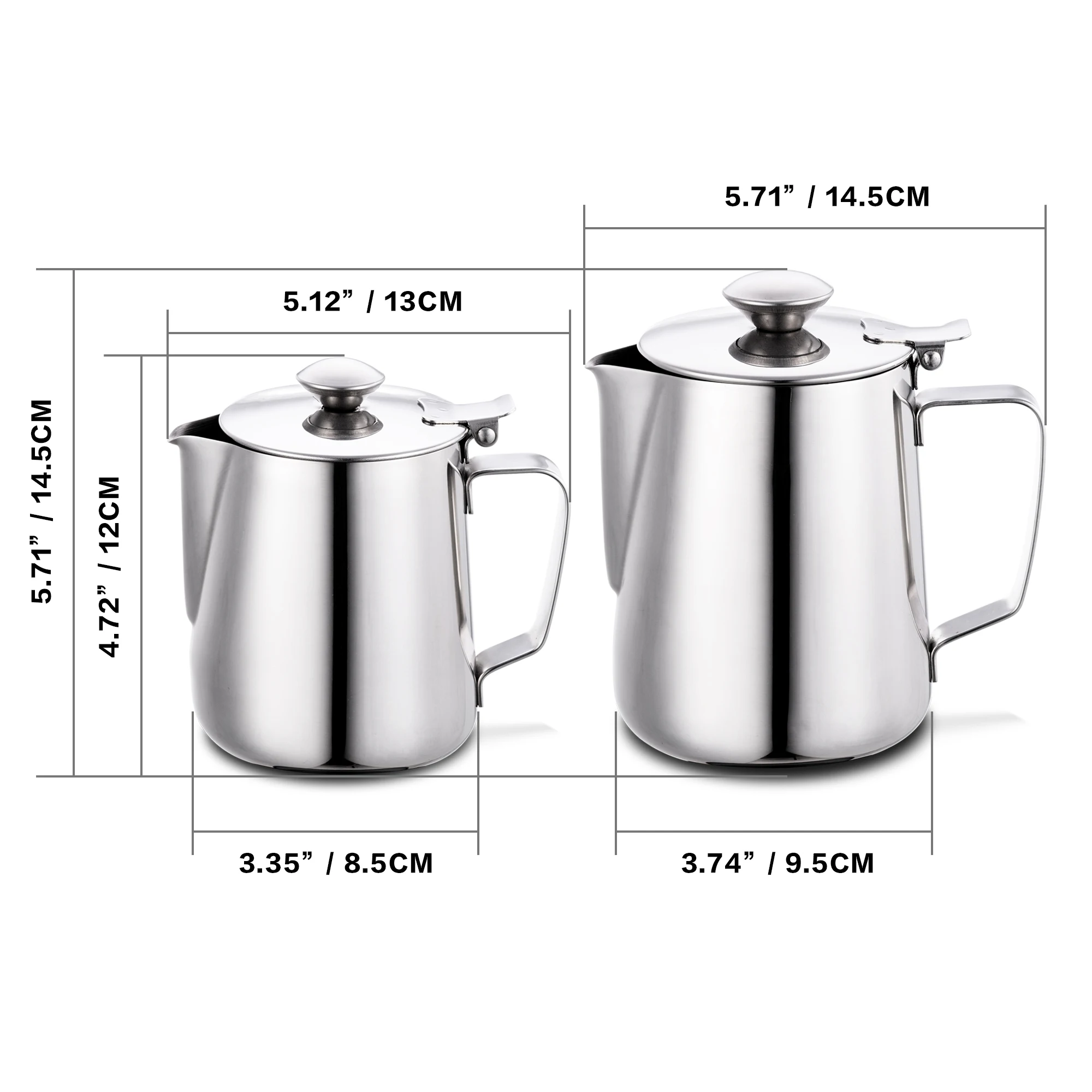 Milk Frothing Jug Stainless Steel Coffee Cup with Lid 350ml 600ml