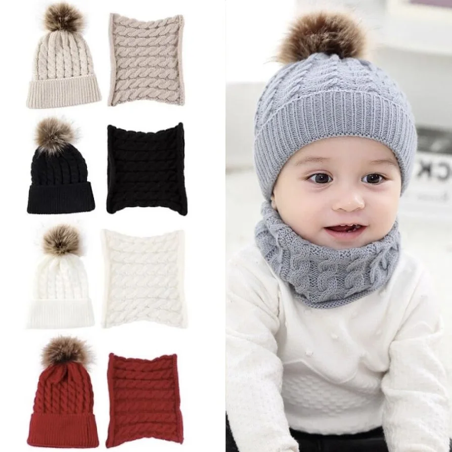 Winter Baby Girls Hats Scarf Set Soft Warm Children Pompom Accessories For 02 Years Kids Spring