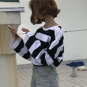 

Women's Casual Striped Print O Neck Long Sleeve Loose T-Shirt Feme