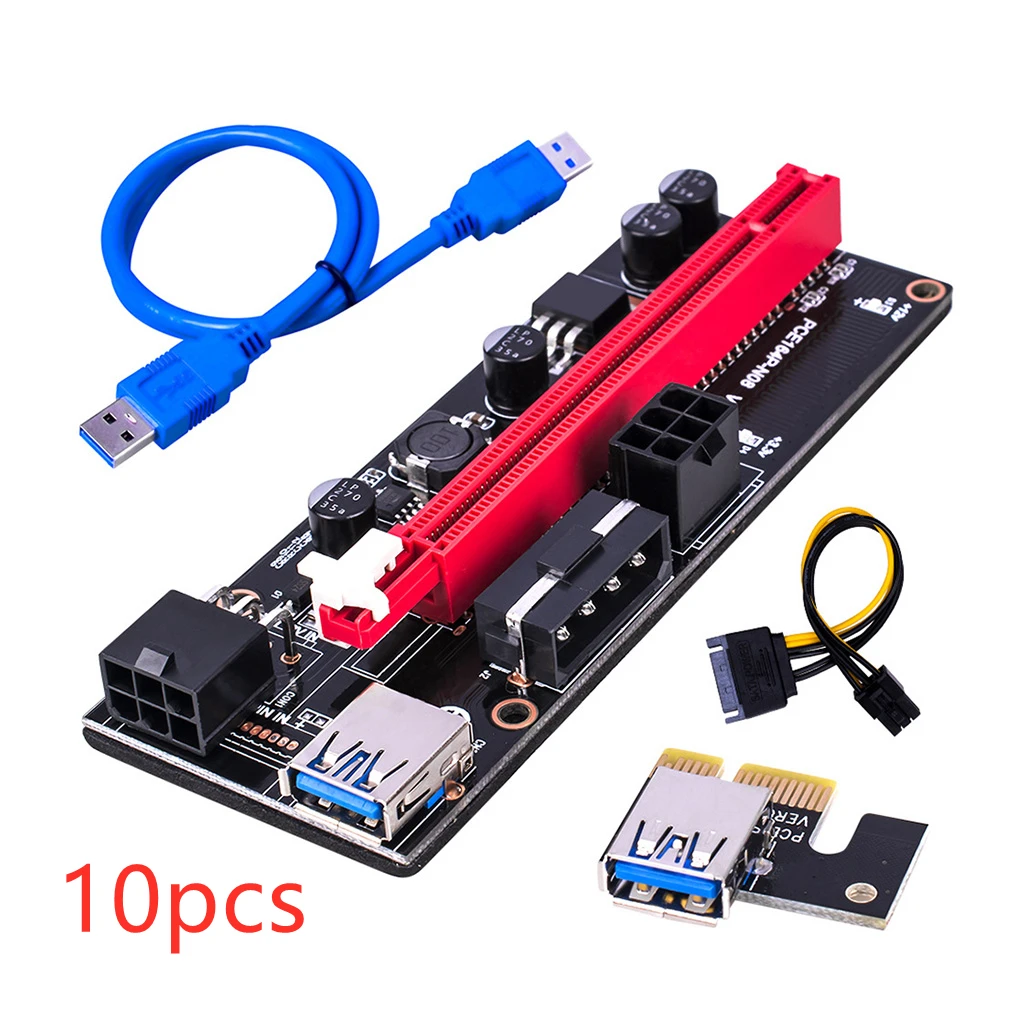 10Pcs New Ver009 Usb 3.0 Pci-E Riser Ver 009S Express 1X 4X 8X 16X Extender Riser Adapter Card Sata 15Pin to 6 Pin Power Cable