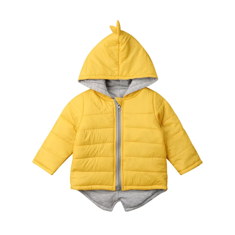 Осенне-зимние куртки на молнии для девочек и мальчиков, куртка динозавр, куртки для маленьких девочек, детская верхняя одежда с капюшоном, детская одежда - Цвет: Цвет: желтый