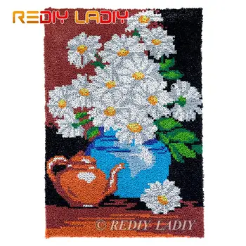 

Latch Hook Rug Chunky Yarn Tapestry Kits DIY Carpet Rug Daisy with Vase Knitted Floor Mat Crochet Cushion Arts & Crafts 58*87cm