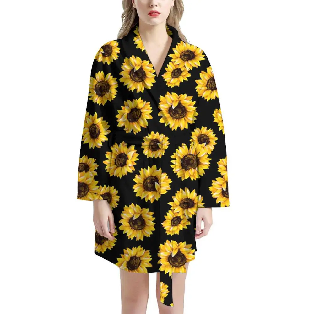 Home Clothing Sunflower Print Ladies Long Sleeve Nightgown Brand Design ...
