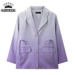 Primavera feminino blazer manga longa roxo gradiente cor almofadas de ombro design chique moda elegância baggy feminino jaqueta superior casaco