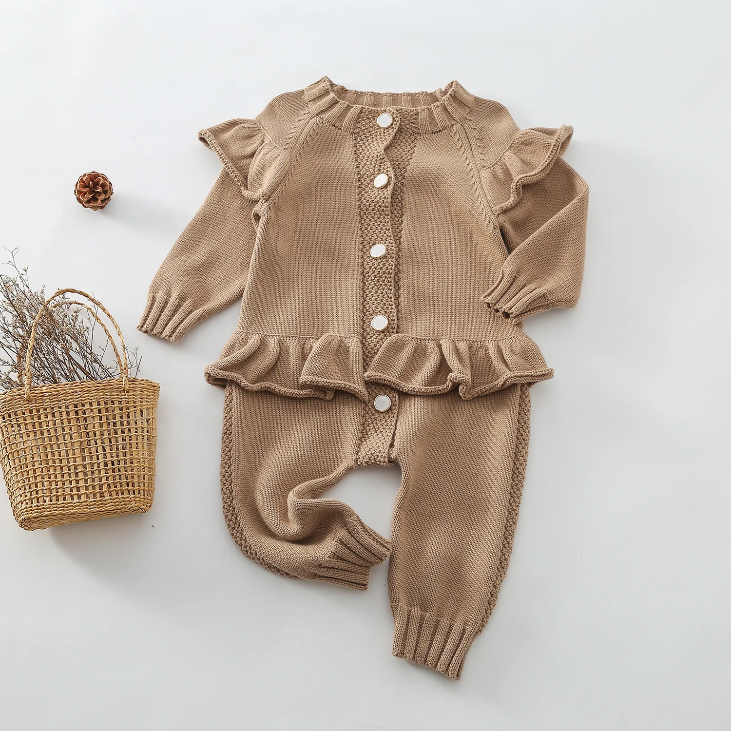outono nova roupa do bebê tricô macacão de renda macacão meninas roupas coreano do bebê meninas roupas