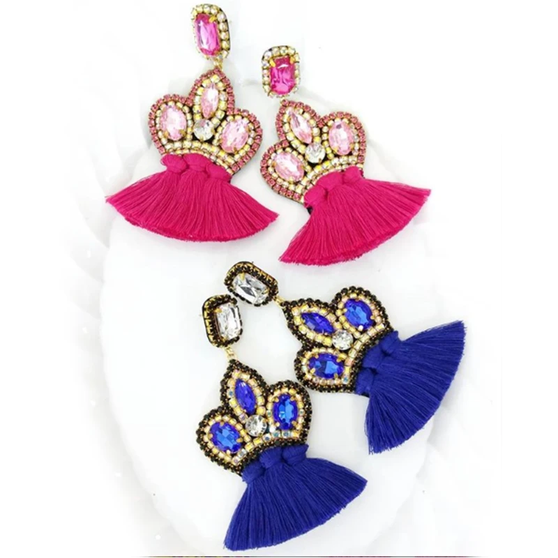 Boho Long Tassel Crystal Drop Earrings for Women