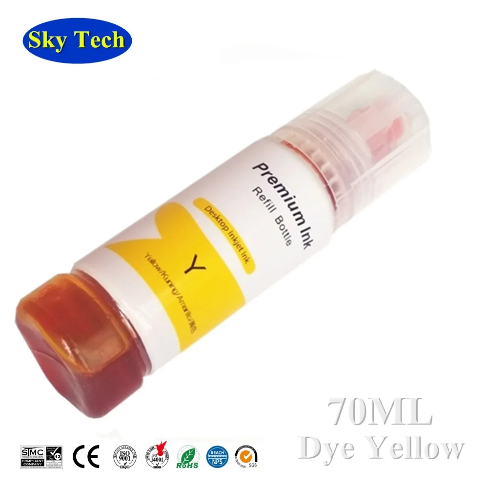 Yellow 70ML Dye Качество пополнения чернил для 002 101 102 105 502 504 чернила ecotank для Epson L4150 L4160 L6160 L6170 L6190 ET2750 ET3700 ET4750 - Цвет: Yellow 70ML Dye