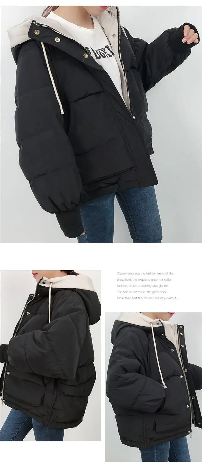 Парки женские Лоскутные корейский стиль с капюшоном зимние пальто карманы студенты Харадзюку новая женская одежда размера плюс Повседневная Свободная