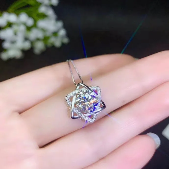 Круглые серебряные подвески Moissanite, 1 CT D VVS, роскошные Подвески Moissanite Weding для женщин