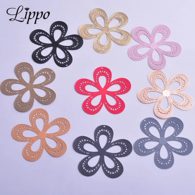 30 Stück AA2173 41mm Große Blumen-Anhänger DIY Ohrring-Anhänger Messing Hellgoldfarben Schmuckanhänger