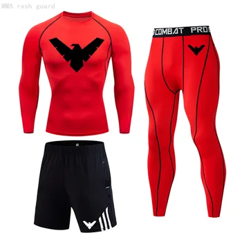 

Men winter Clothes thermal underpants leggings rashgarda MMA long sleeves Compression 3 pc suit full Man tracksuit jogging suit