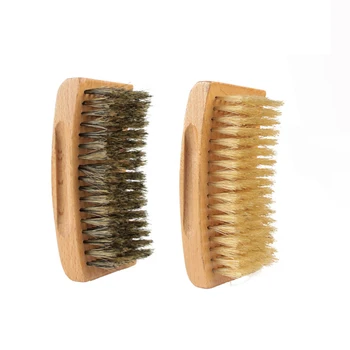 

Boar Bristle Hair Brush Square Shaped Curved Wooden Handle Beard Brush for Men