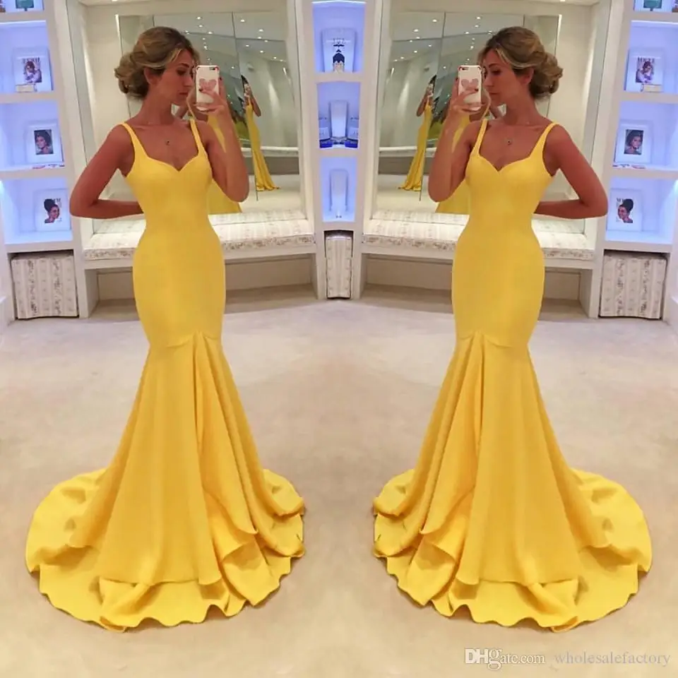2019 vestido de festa атласные длинные в стиле русалки желтое вечернее платье на