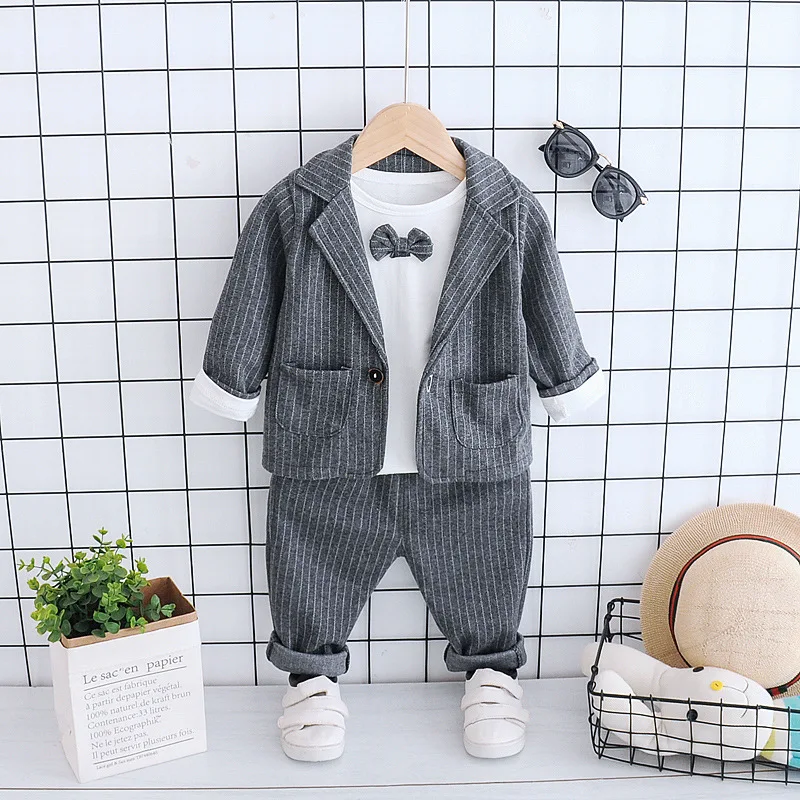 

Spring And Autumn 2020 New Style Handsome BOY'S Formal Dress Striped Suit Three-piece Set 0-4-Year-Old Male Baby Trend Set