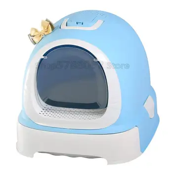 

Large Space Cat Litter Tray Portable Hooded Cats Toilet Box Easy Clean Plastic Litter Drawer with Shovel Holder with Handle