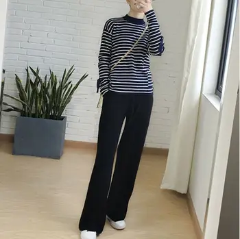 

Ladies Casual Loose High-waisted Cashmere Blend Wide-leg Pants Knitted Trouse
