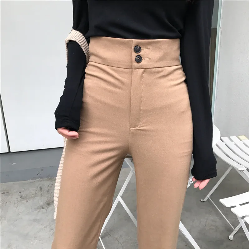Mazefeng новые осенние женские повседневные однотонные прямые брюки женские тонкие брюки на пуговицах женские широкие брюки в винтажном Корейском стиле