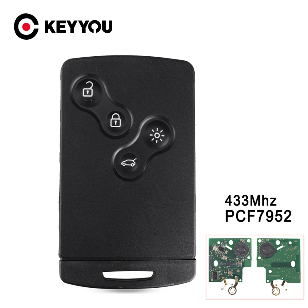 KEYYOU для Renault Megane Scenic Laguna Koleos Clio PCF7952 чип 433 МГц 4 кнопки смарт ключ Замена