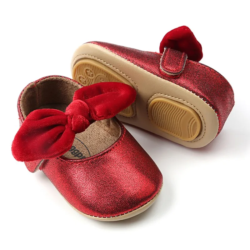 Red PU Baby Shoes Infant first walkers Bow soft soled Newborn Bebe Girls Sneaker Prewalker baby moccasins