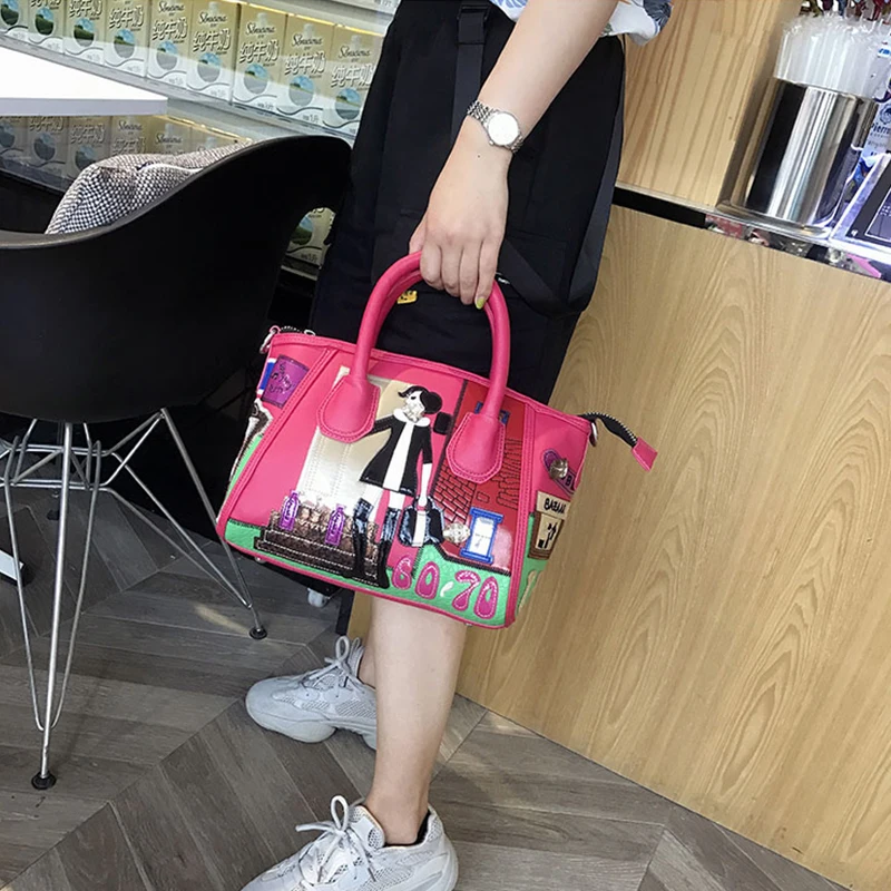 

Razaly Brand High Quality Designer Leather Cartoon Printing Letter Embroidery Tote Shopping Crossbody Bags Women chain handbags