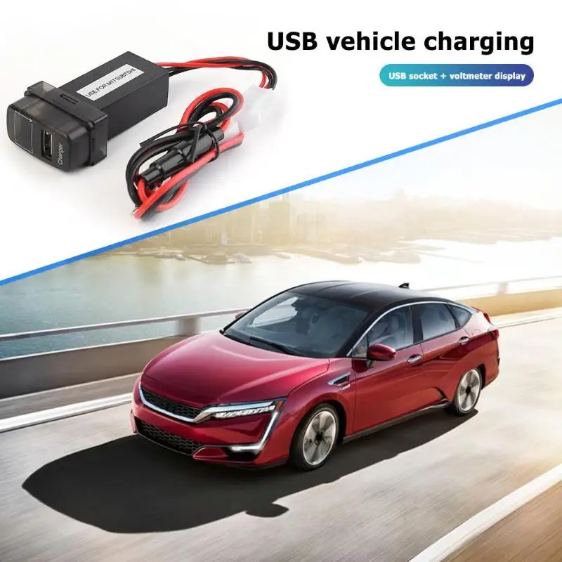 Умелое производство Мицубиси USB Автомобильные зарядные устройства превосходного качества с синим светодиодный вольтметр 2.1A USB зарядное устройство