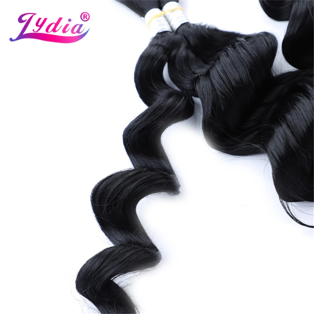 Lydia For Women No Weft Curly Wavy Synthetic Hair Bundles 18"-24" 1PCS 1B# Color Bulk Crochet Synthetic Braiding Extensions