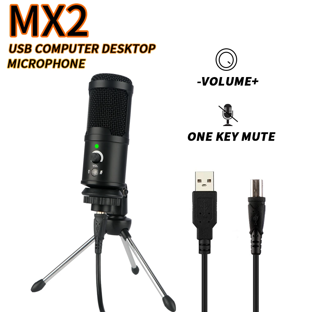  MX2 USB Microphone for Recording/Streaming/Gaming,Professional microphone for PC/Laptop, Voice volume controltrol 