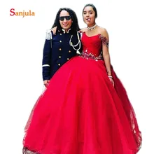 Красное фатиновое бальное платье пышные платья без бретелек с открытыми плечами для девочек, милые 16 платья Аппликация плиссе, бисерное платье для выпускного вечера GownD1236