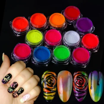 

Neon Pigment Powder Ultrafine Fluorescent Nail Powder Colorful Nail Art Glitter Pigment 3D Phosphor Dust Decorations NLYE01-13