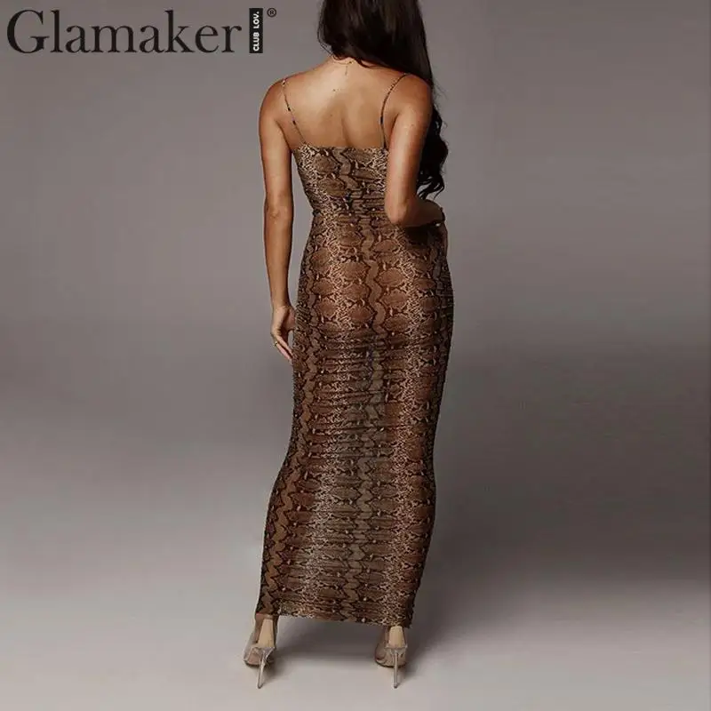 Glamaker, Леопардовый принт, сексуальное платье макси без рукавов, женское облегающее осеннее платье, зимнее женское элегантное Клубное платье, вечерние платья