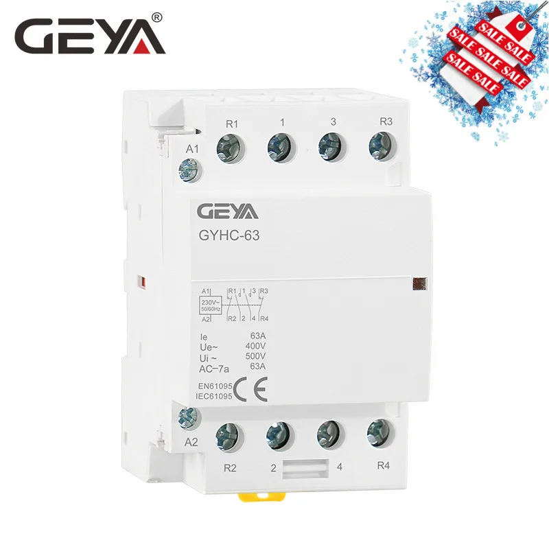 GEYA 4P 63A 4NO или 2NC2NO 220 V/230 V 50/60HZ Din Rail бытовой AC Контактор В соответствии с стандартом