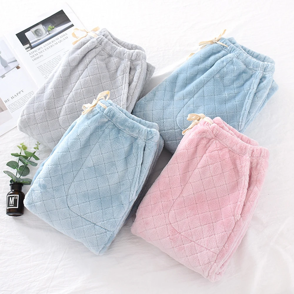 

Winter Pants Thick Warm Pijamas Velvet Loose Home Pants Casual Soft Elastic Waist Trousers Women Men Sleep Bottoms Diamond Plaid