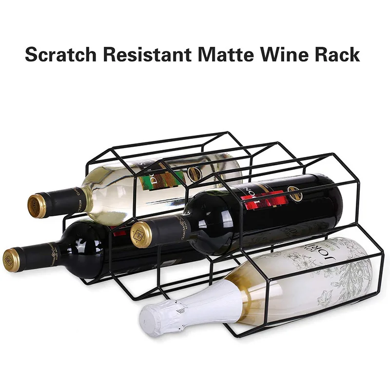 

2pcs Simple Metal Wrought Iron Wine Rack Tabletop Display Black Gold Can Hold 7 Bottles of Wine Bar Storage Wine Holder