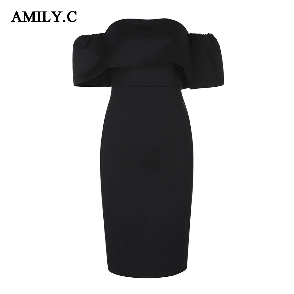 Amily. c летнее платье без бретелек на молнии Женская повязка Vestidos сексуальное черное платье с наклонным воротником платье знаменитостей платье для вечеринок подиума