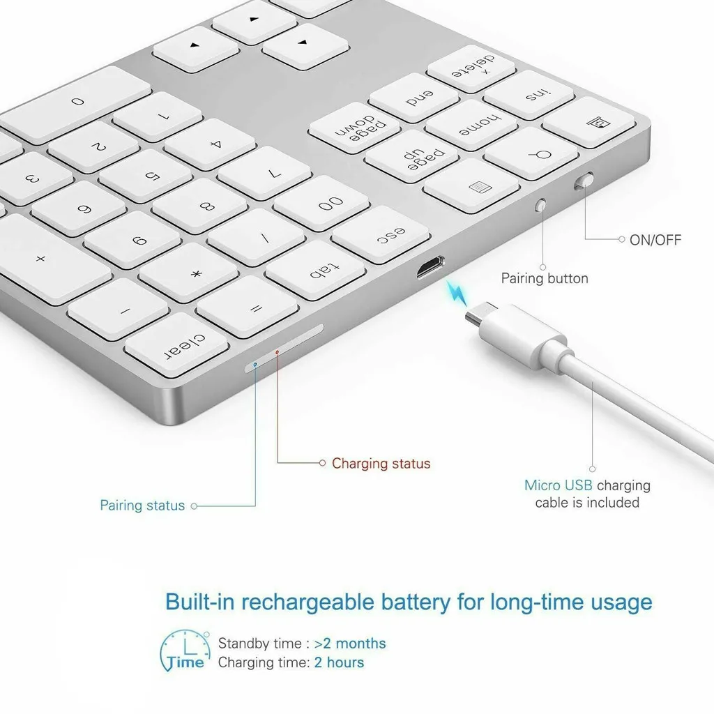 New Mini Keyboard Wireless Bluetooth Type C Receiver 34 Keys 2.4G For Laptop/Tablet Rechargeable wireless business keypad|Клавиатуры| |