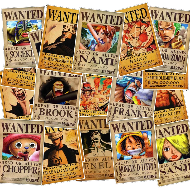 

25 PCS Japan Anime ONE PIECE Luffy Wanted Stickers For Skateboard Laptop Suitcase Case Table Chidren Toy Decal Sticker F4