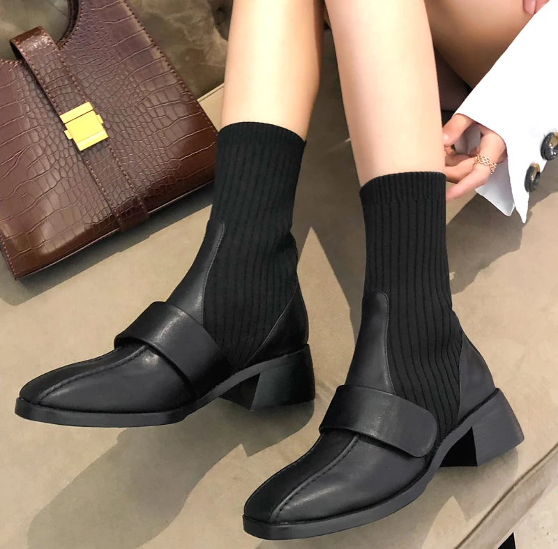 Женская обувь для подиума; коллекция года; дизайн; Botas Mujer; 4 цвета; зимние ботинки с квадратным носком; женские ботильоны на не сужающемся книзу массивном каблуке; Botines