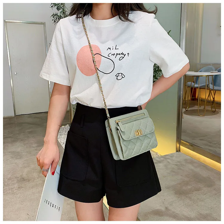 

2019 New Chao Lingge Chain Simple Leisure Single Shoulder Small Square Bag