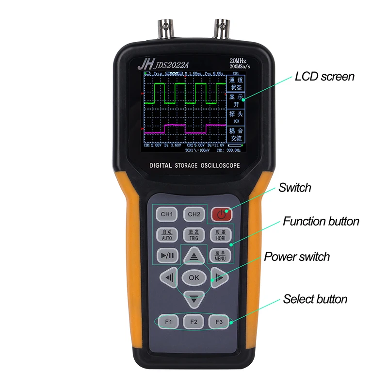 Портативный Осциллограф 2 канала 20 МГц Частота дискретизации осциллограф пропускная способность Мини Портативный цифровой осциллограф JDS2022A