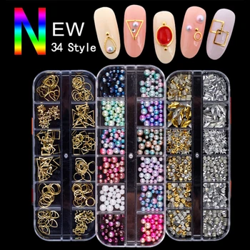

12 Boxes/set Glitter Nail Art Rhinestones Eye Shape Crystal AB Flat Back Nail Rhinestone 3D Glitter Nails Art Decorations Tools