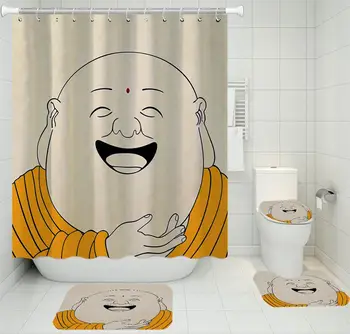 

Oriental Buddha Statue Shower Curtain Set 3D Printing Microfiber Waterproof Fabric Shower Curtain Set Home Decorations