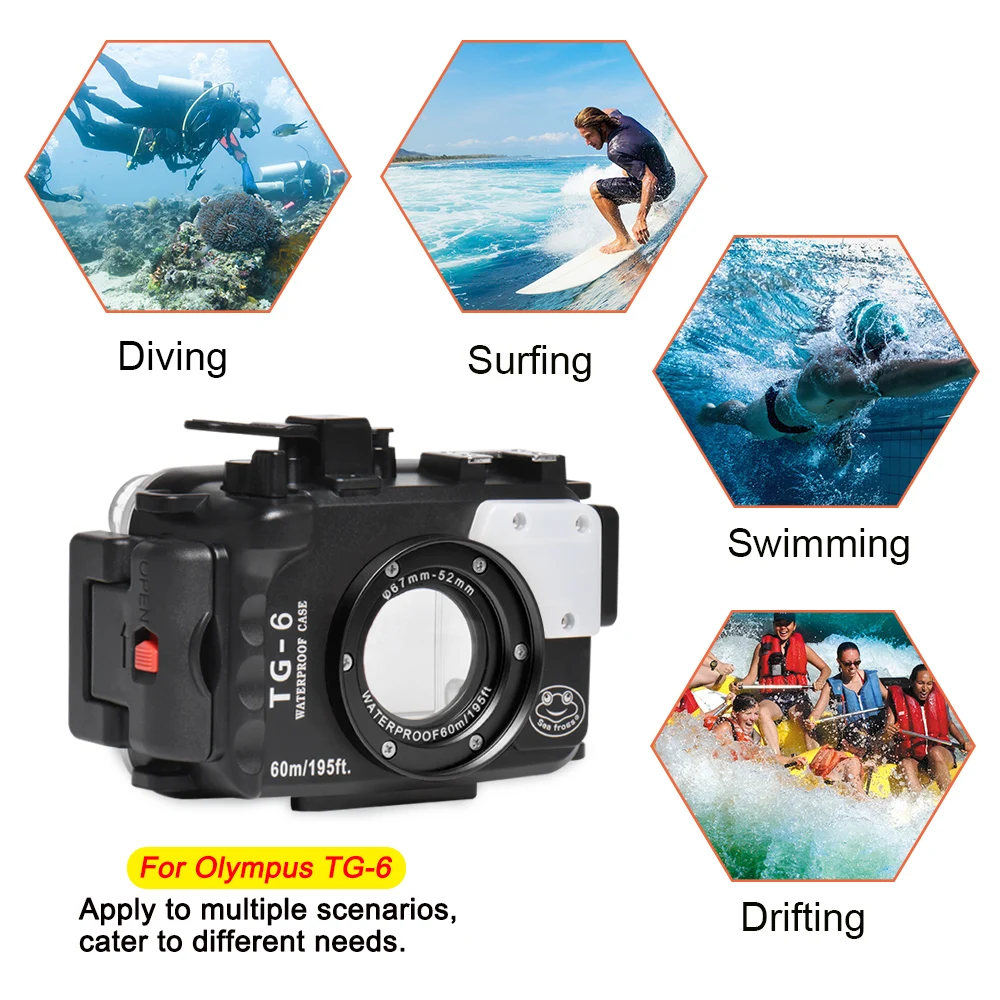 For Olympus TG-6 TG6 Waterproof Camera Case 60M/195ft Newest Underwater Camera Protective Cover Diving Housing 1pc