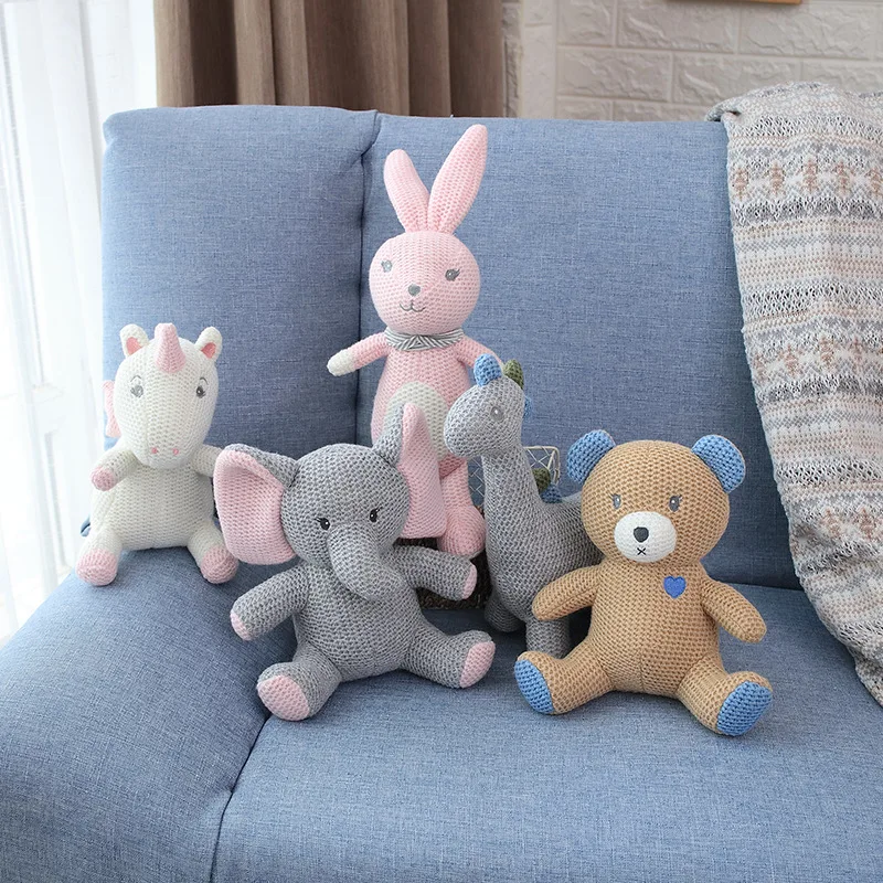

New Creative New Wool Knit Stuffed Animals Sleeping Appease Plush Toy Unicorn Rabbit Bear Elephant Dinosaur Pegasus Doll for Kid