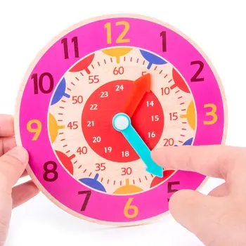Children Early Learning Toy Wooden Clock Hour Minute Second Cognition Colorful Clocks Toys for Kids Preschool Teaching Aids 1