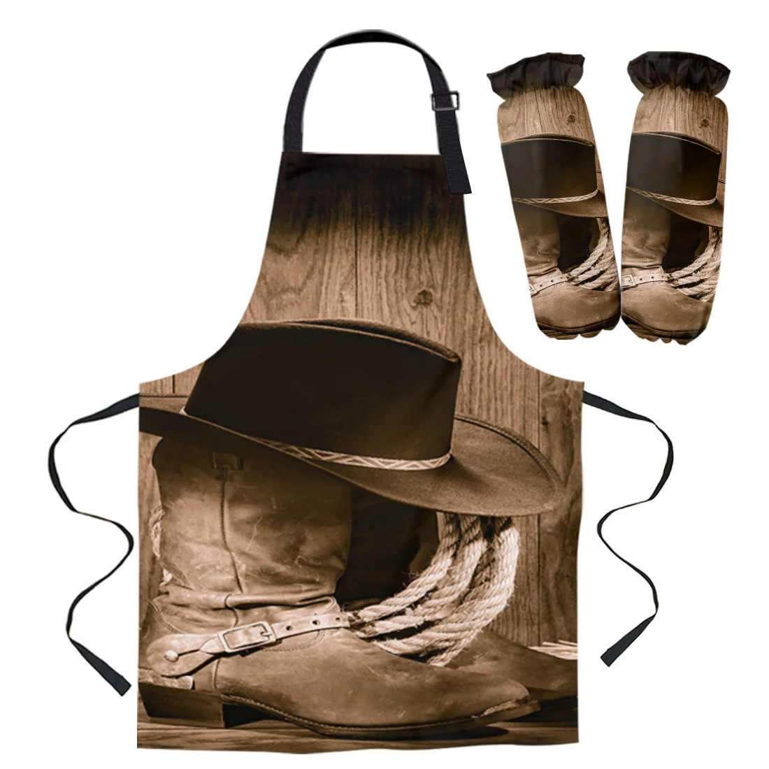 Apron Kit American Style Western Cowboy Kitchen Bib Oven Mitts for Cooking Gardening Woman Kids Aprons Cuff Baking Accessories | Дом и сад