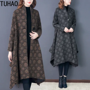 

TUHAO 2019 Plus Size 3XL Bat Sleeved Woolen Coat Oversize Jackets Women Winter Vintage Outerwear Thick Loose Coats Feminino
