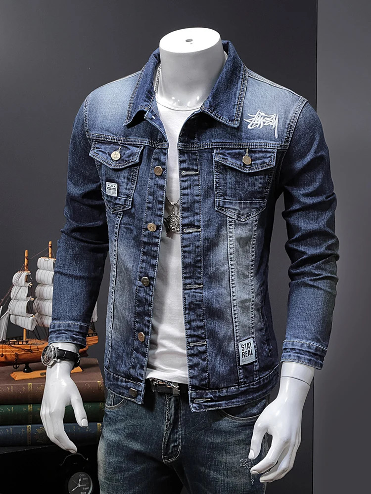 Denim Jacket Mens Slim Spring and 