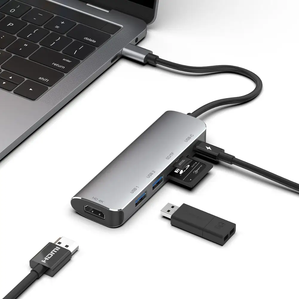Usb-концентратор type-c многофункциональная док-станция USB для USB 3,0x3 SD TF кардридер+ PD зарядное устройство 4K HDMi Ugreen 30hz концентратор для мульти 1A - Цвет: Серый